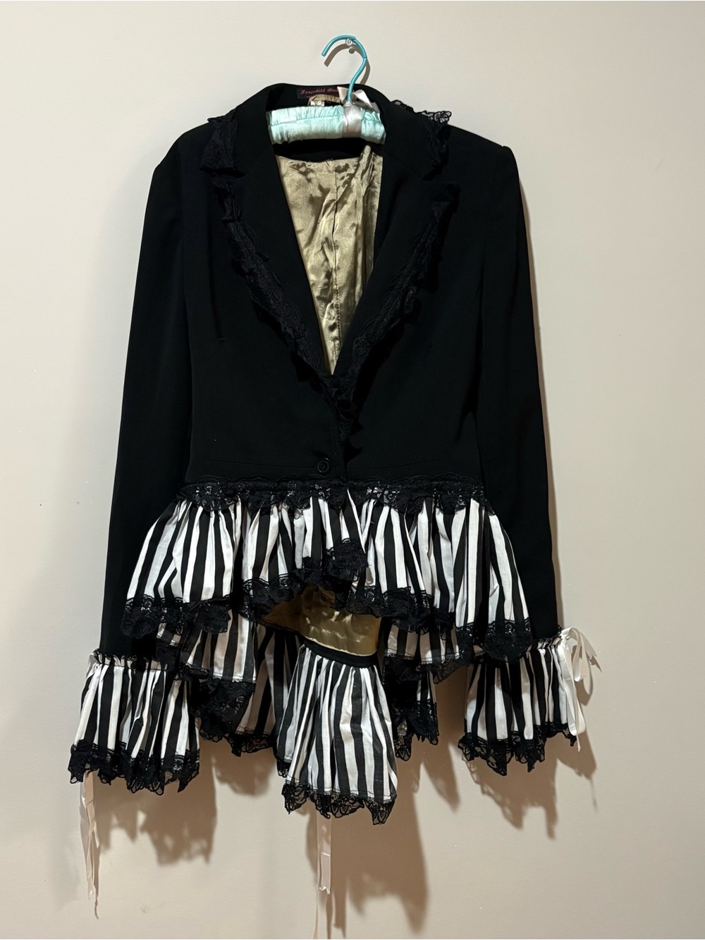 Black striped ruffle blazer jacket